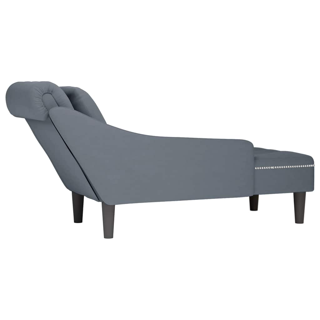Sdraio con Cuscino e Bracciolo Destro in Velluto Grigio Scuro - homemem39