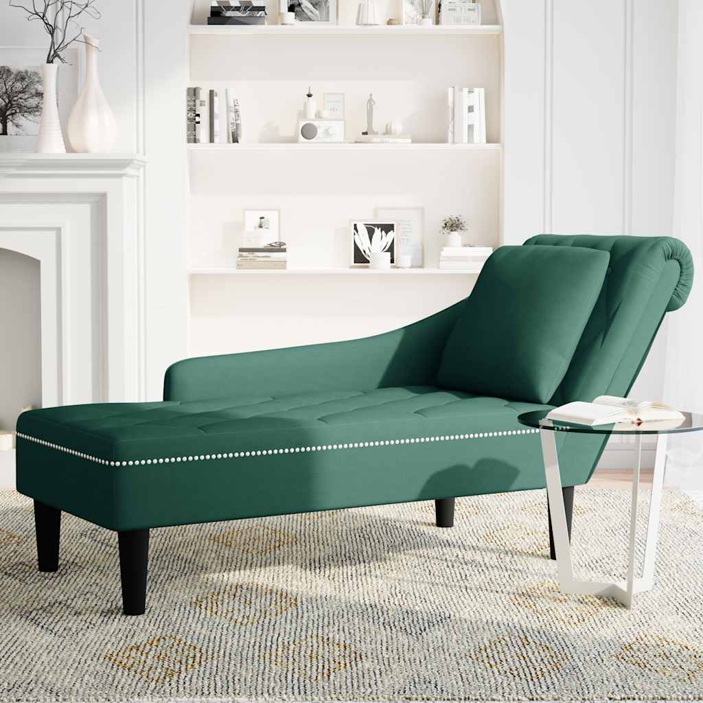 Sdraio con Cuscino e Bracciolo Destro in Velluto Verde Scuro - homemem39