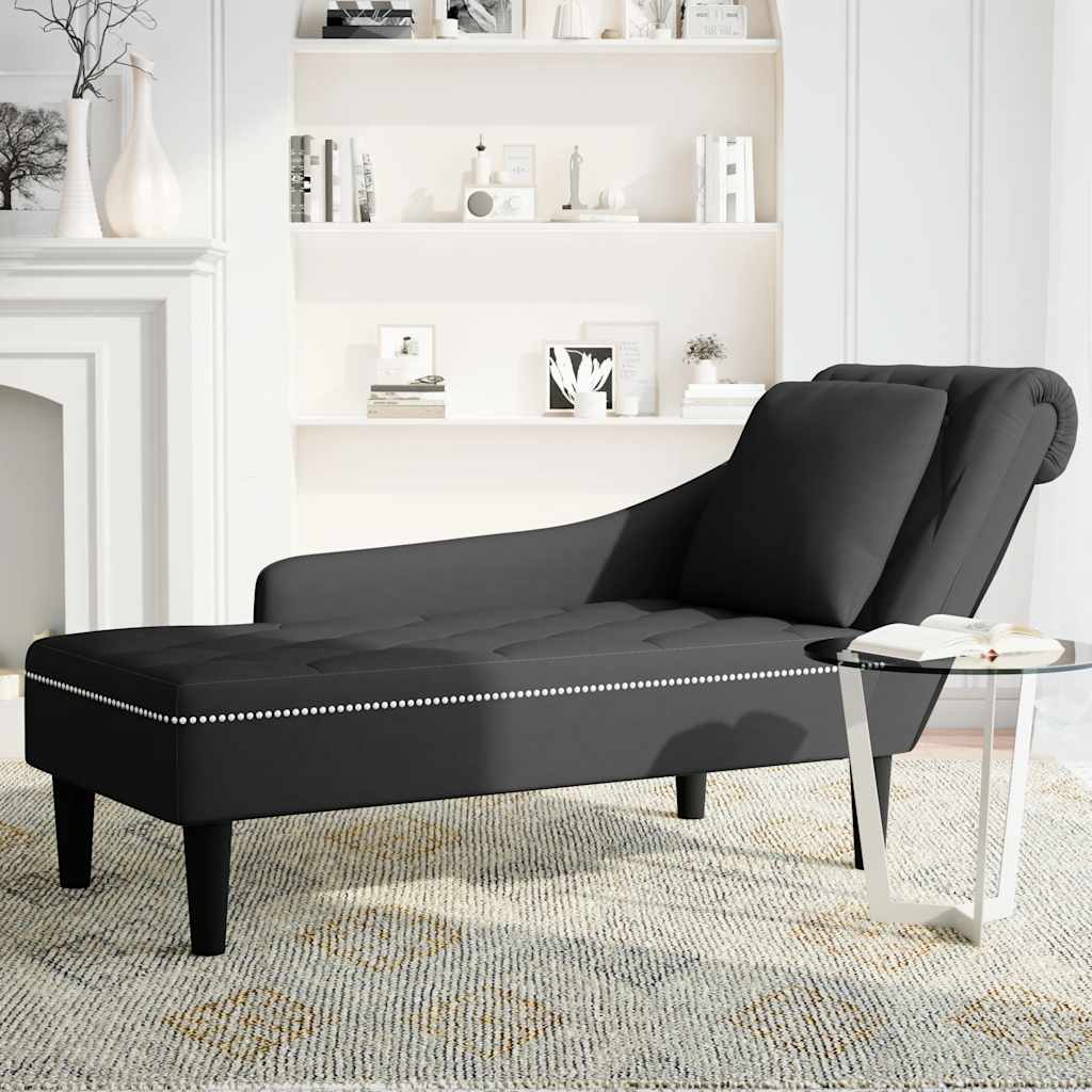 Sdraio con Cuscino e Bracciolo Destro in Velluto Nero - homemem39