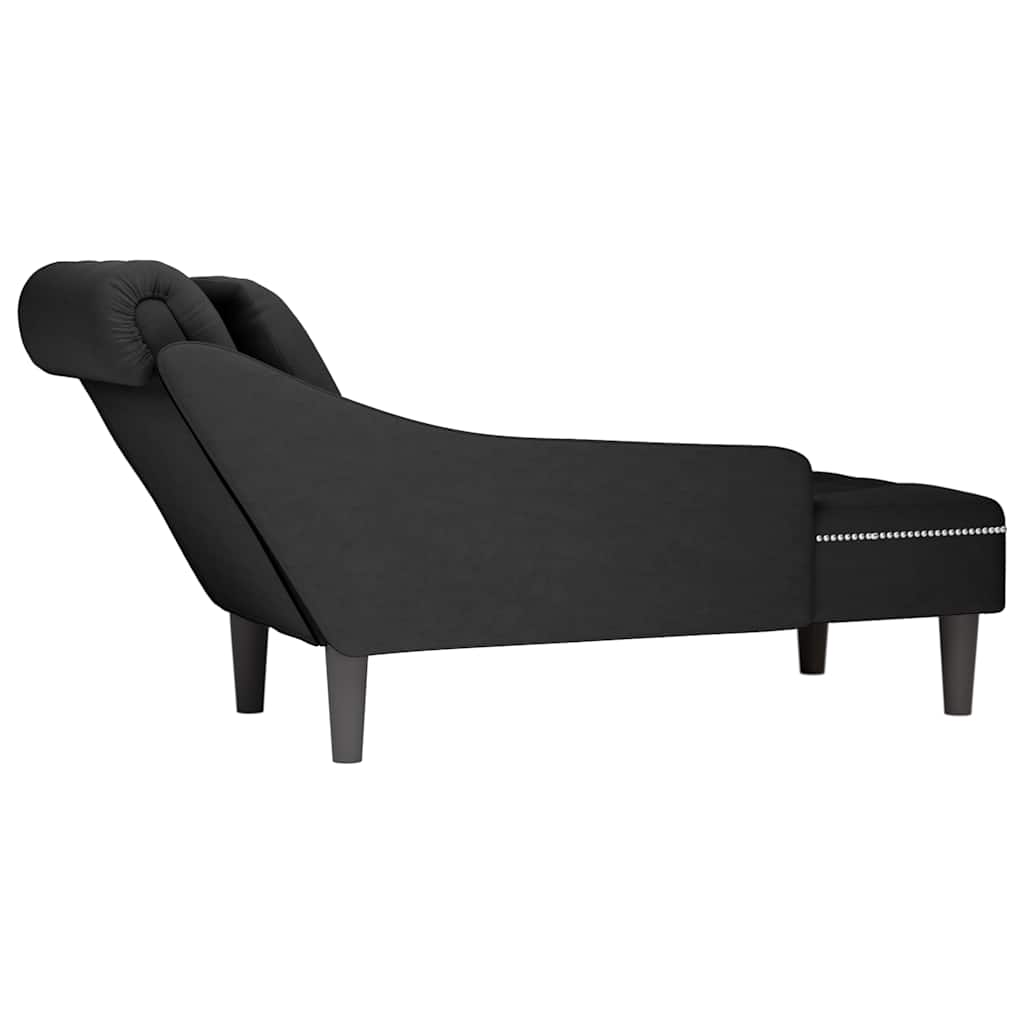 Sdraio con Cuscino e Bracciolo Destro in Velluto Nero - homemem39