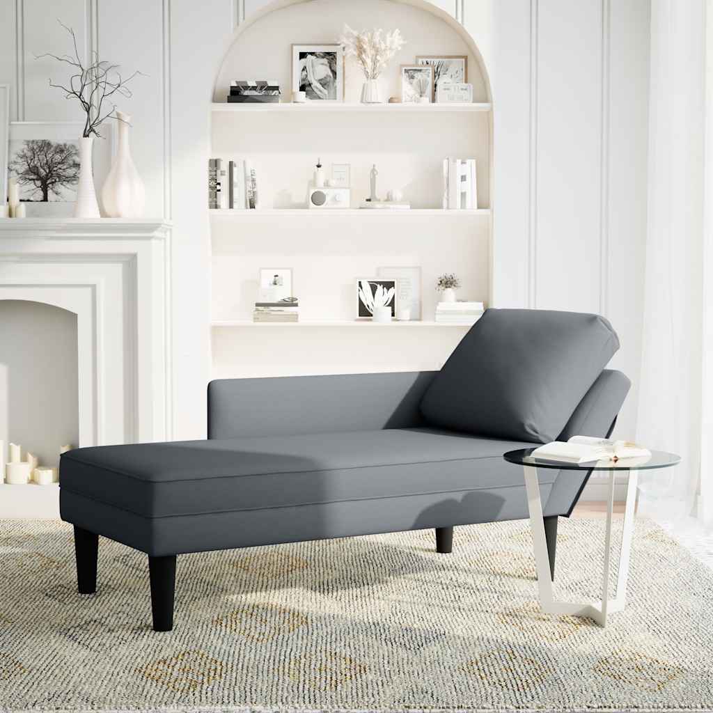 Sdraio con Cuscino e Bracciolo Destro in Velluto Grigio Scuro - homemem39