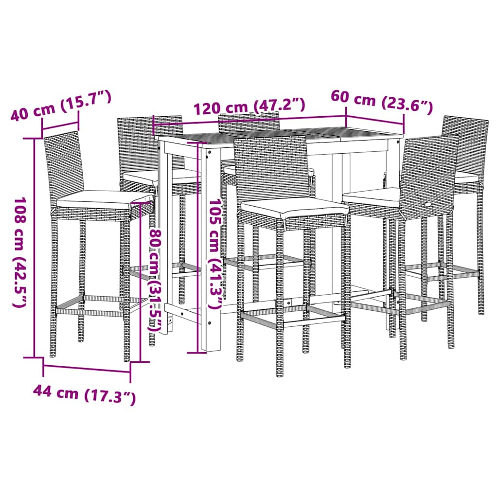 Set Bar da Giardino 7 pz Nero in Legno Acacia e Polyrattan | homemem39
