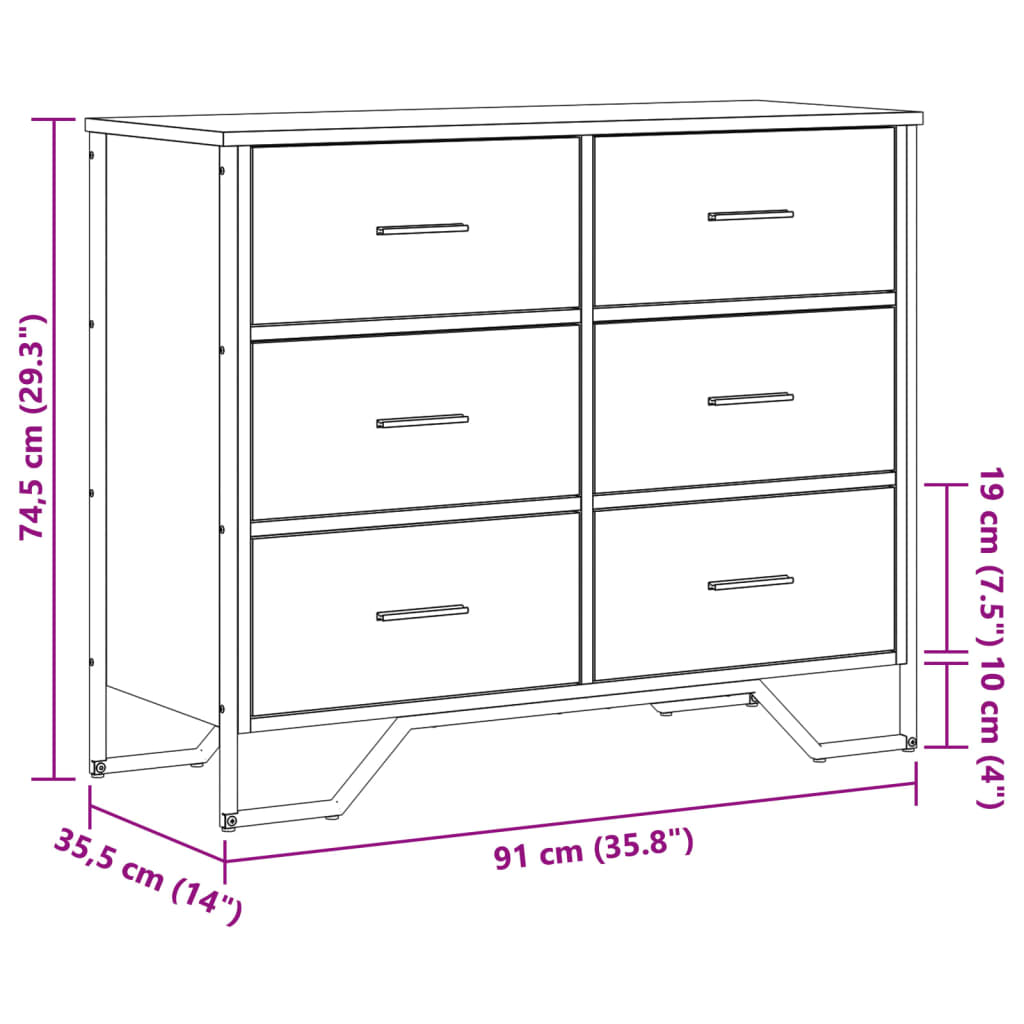 Cassettiera Rovere Marrone 91x35,5x74,5 cm in Truciolato - homemem39
