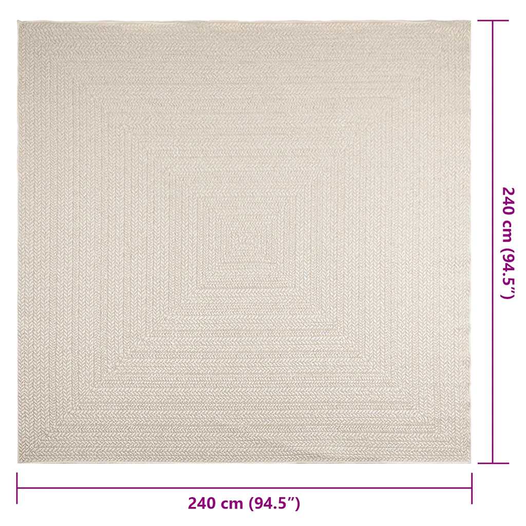 Tappeto ZIZUR Crema 240x240 cm Aspetto Iuta Interni ed Esterni