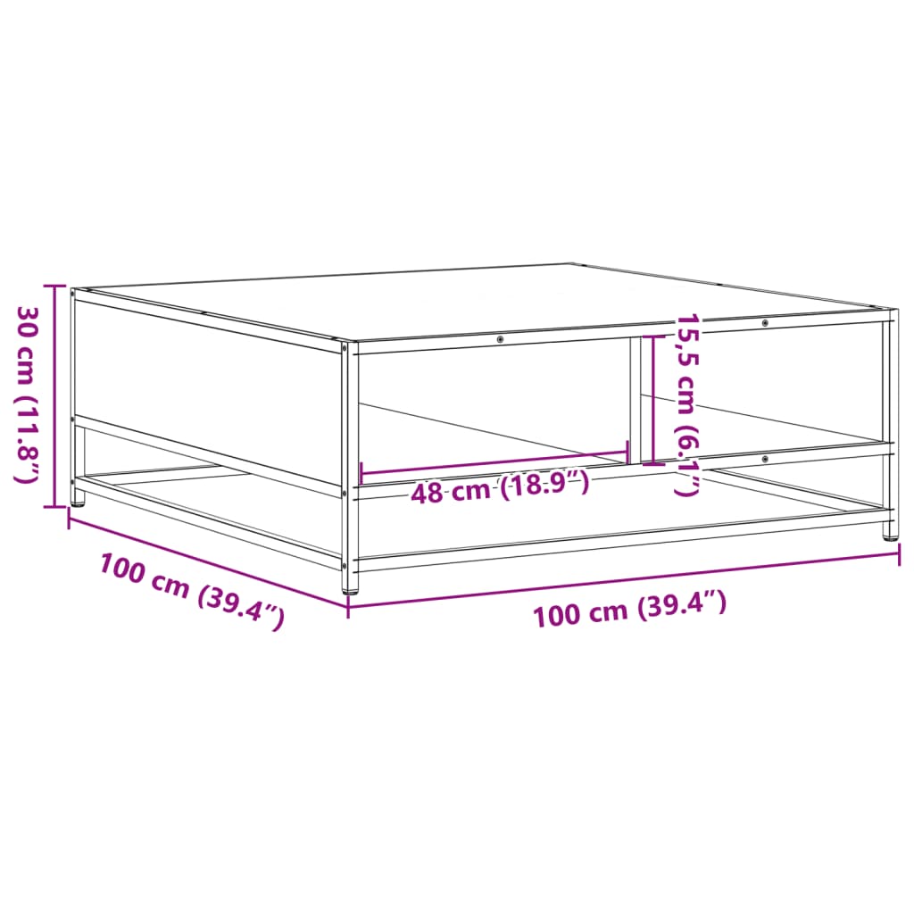 Tavolino Rovere Fumo 100x100x30 cm in Truciolato e Metallo | homemem39