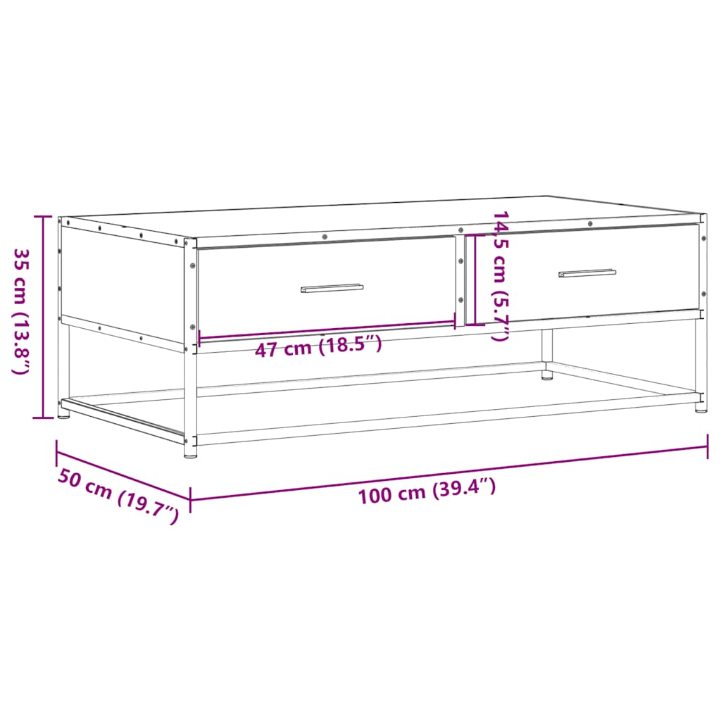 Tavolino Salotto Grigio Sonoma 100x50x35cm Multistrato Metallo | homemem39