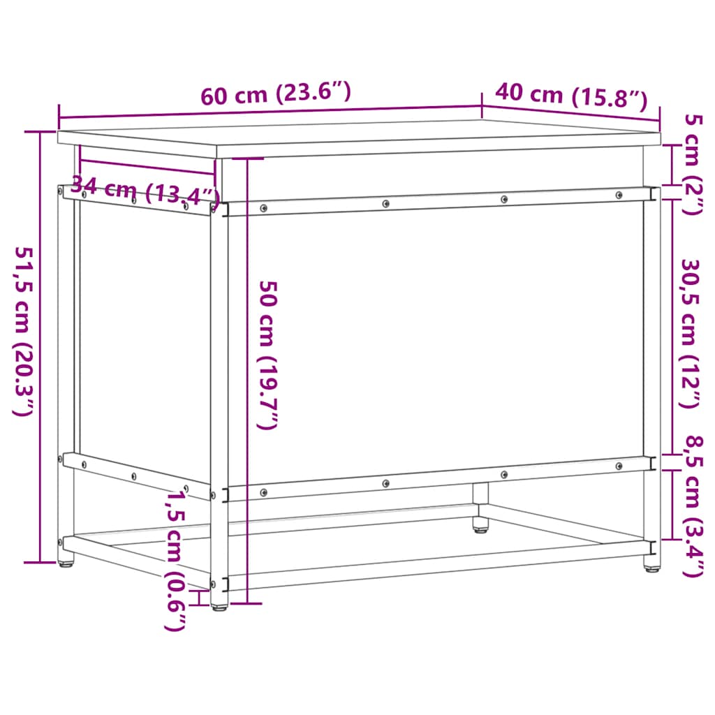 Contenitore con Coperchio Nero 60x40x51,5 cm in Truciolato - homemem39