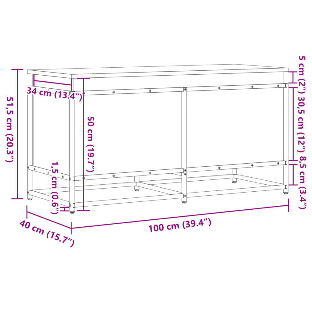 Contenitore con Coperchio Nero 100x40x51,5 cm in Truciolato - homemem39