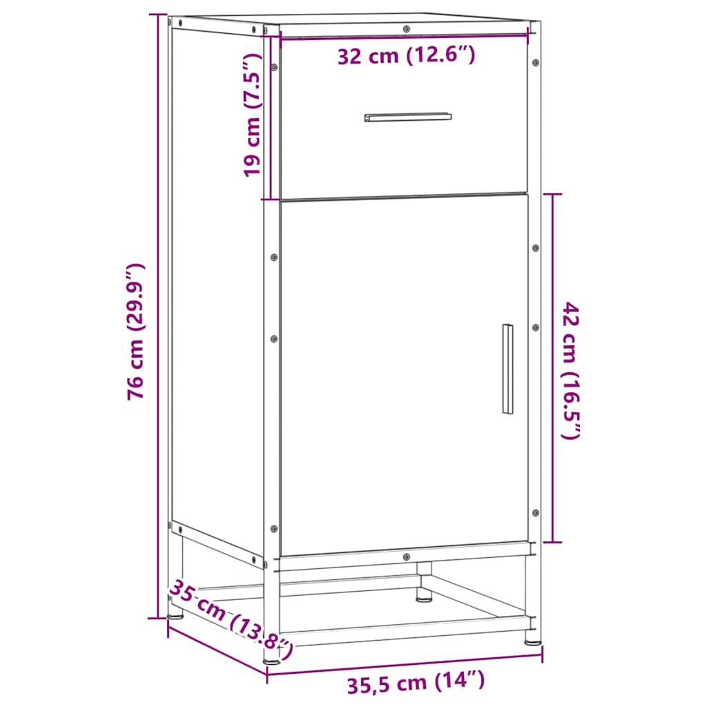 Credenza Grigio Sonoma 35,5x35x76 cm in Truciolato e Metallo | homemem39