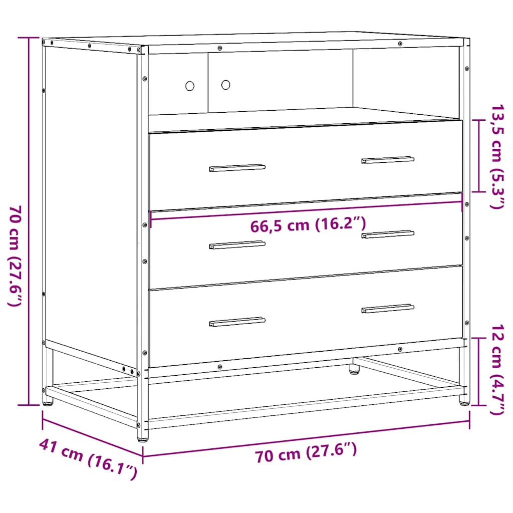 Cassettiera Rovere Marrone 70x41x70 cm in Legno Multistrato - homemem39