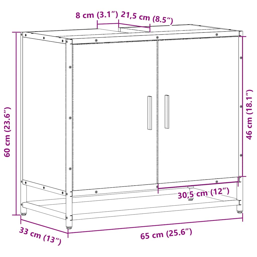 Mobile Lavabo Bagno Rovere Fumo 65x33x60 cm Legno Multistrato | homemem39