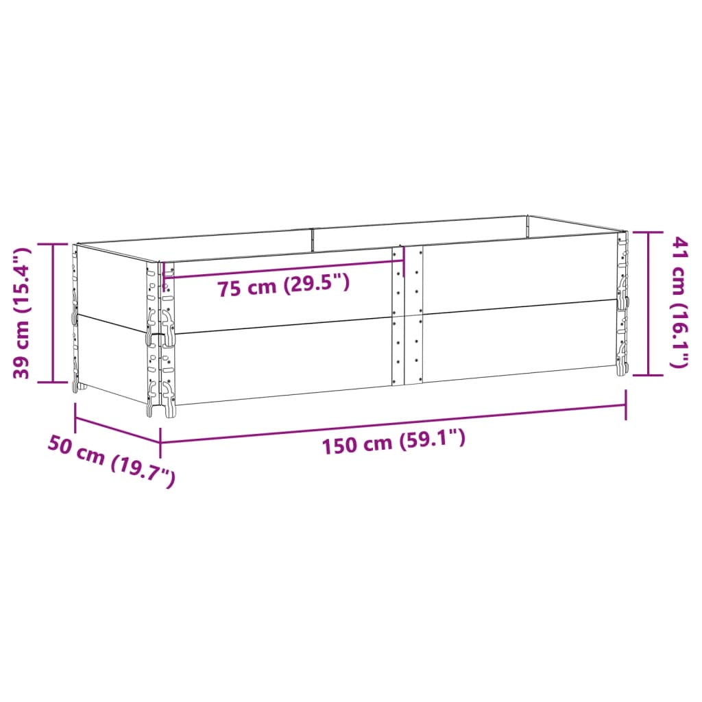 Fioriera da Giardino Nera 150x50 cm in Legno Massello di Pino | homemem39