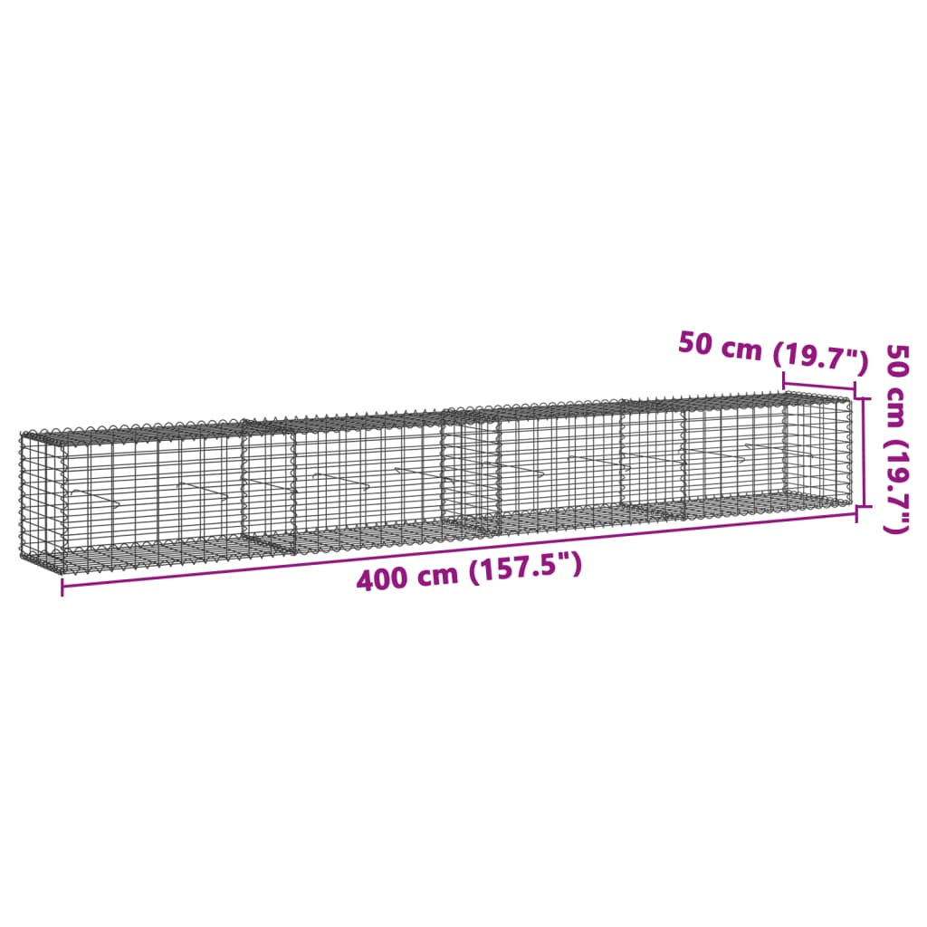 Cesto Gabbione con Copertura 400x50x50 cm Ferro Zincato | homemem39