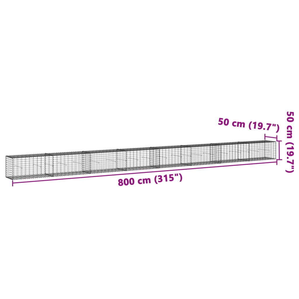 Cesto Gabbione con Copertura 800x50x50 cm Ferro Zincato - homemem39