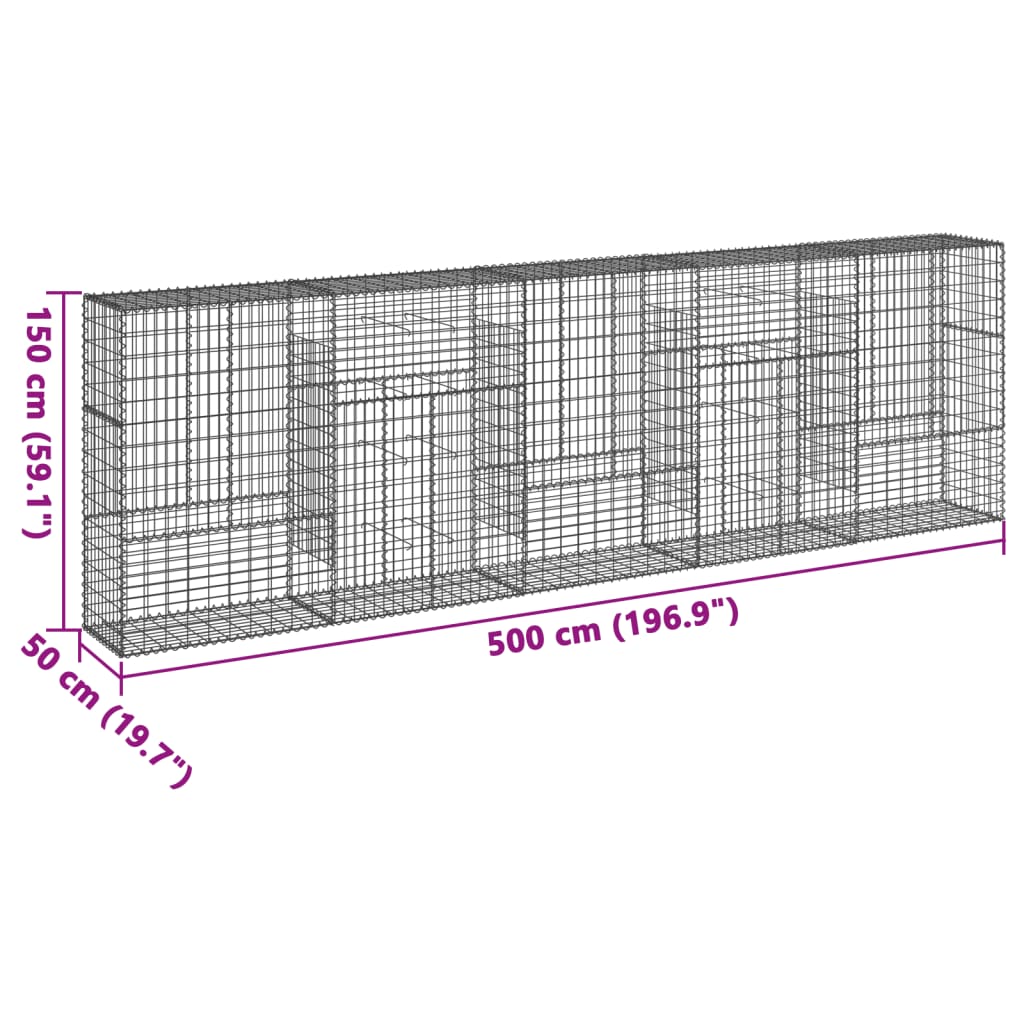 Cesto Gabbione con Copertura 500x50x150 cm in Ferro Zincato | homemem39
