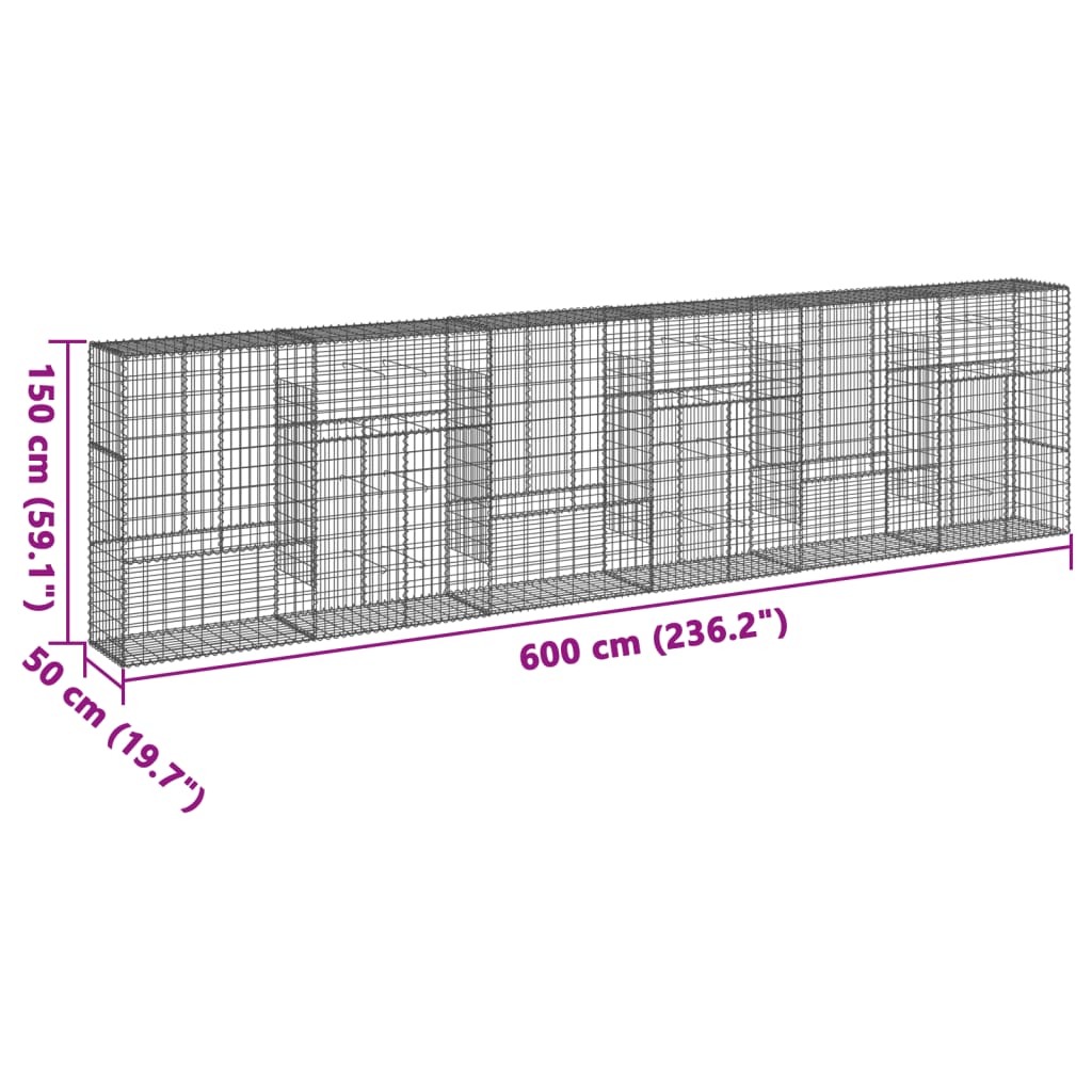 Cesto Gabbione con Copertura 600x50x150 cm in Ferro Zincato | homemem39