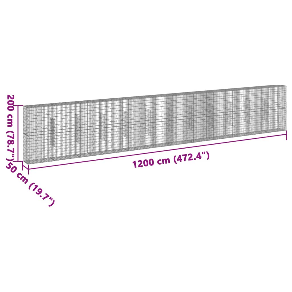 Cesto Gabbione con Copertura 1200x50x200 cm in Ferro Zincato | homemem39
