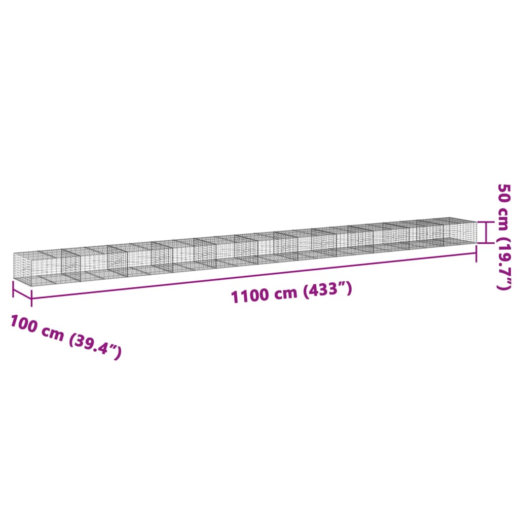 Cesto Gabbione con Copertura 1100x100x50 cm in Ferro Zincato - homemem39
