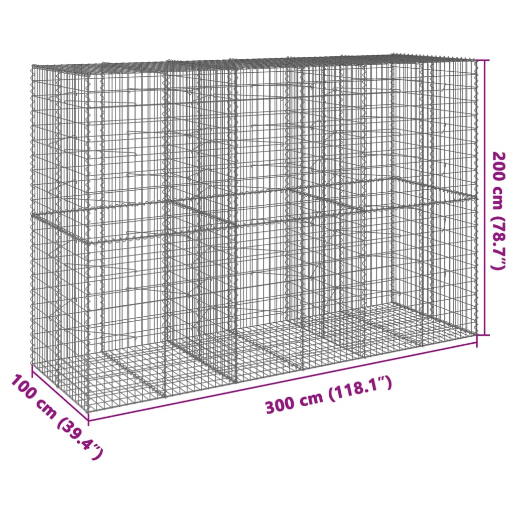 Cesto Gabbione con Copertura 300x100x200 cm in Ferro Zincato | homemem39