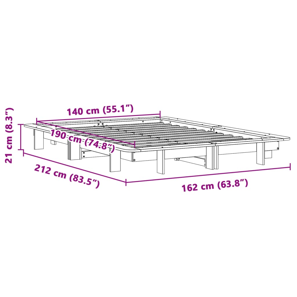 Letto senza Materasso Bianco 140x190 cm Legno Massello di Pino | homemem39