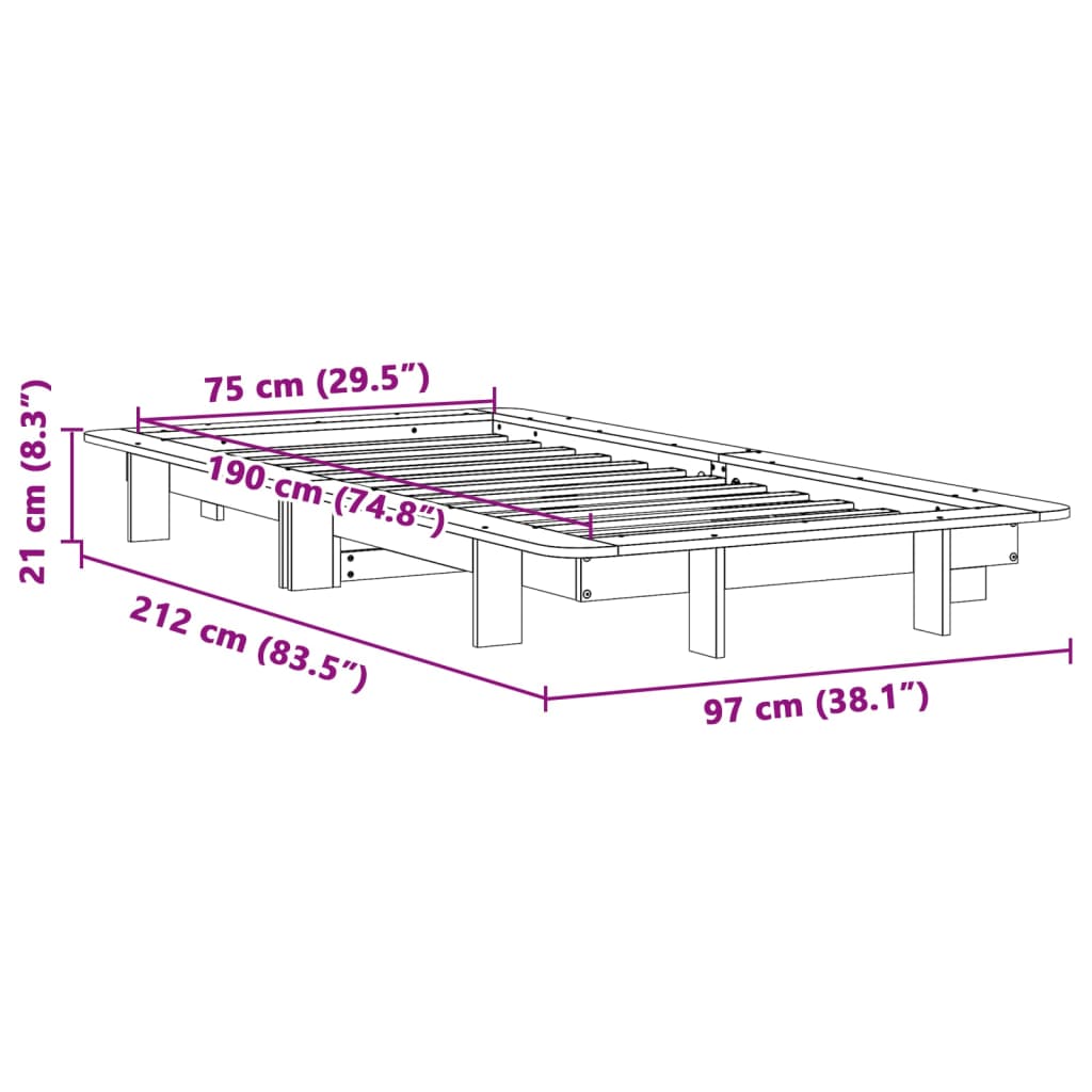 Letto senza Materasso Bianco 75x190 in Legno Massello di Pino | homemem39
