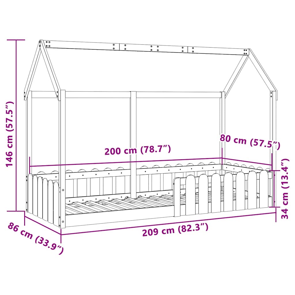 Giroletto Casetta per Bambini 80x200 cm Legno Massello di Pino | homemem39
