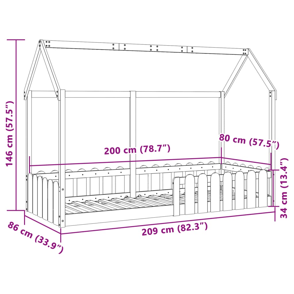 Giroletto Casetta Bambini Marrone Cera 80x200 cm Massello Pino | homemem39