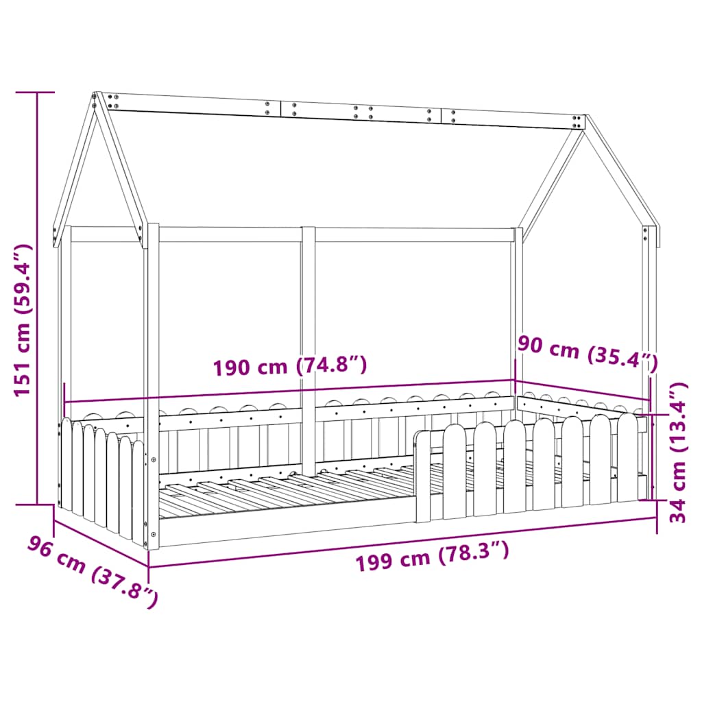 Giroletto Casetta Bambini Marrone Cera 90x190 cm Massello Pino | homemem39