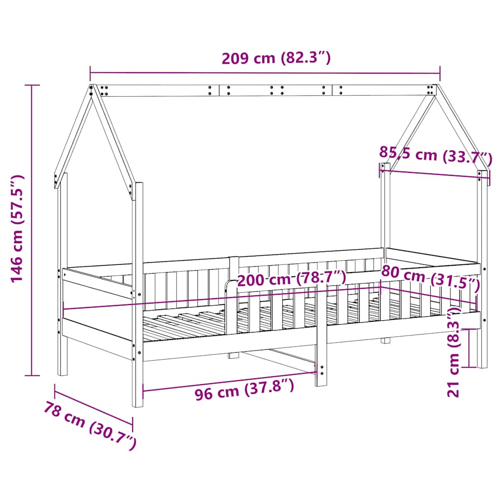 Giroletto Casetta Bambini Bianco 80x200 cm Legno Massello Pino | homemem39