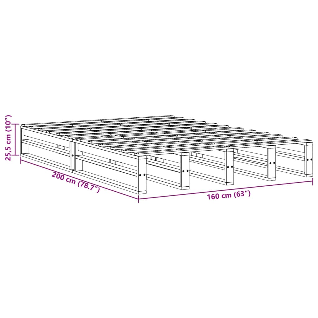 Letto senza Materasso 160x200 cm in Legno Massello di Pino | homemem39