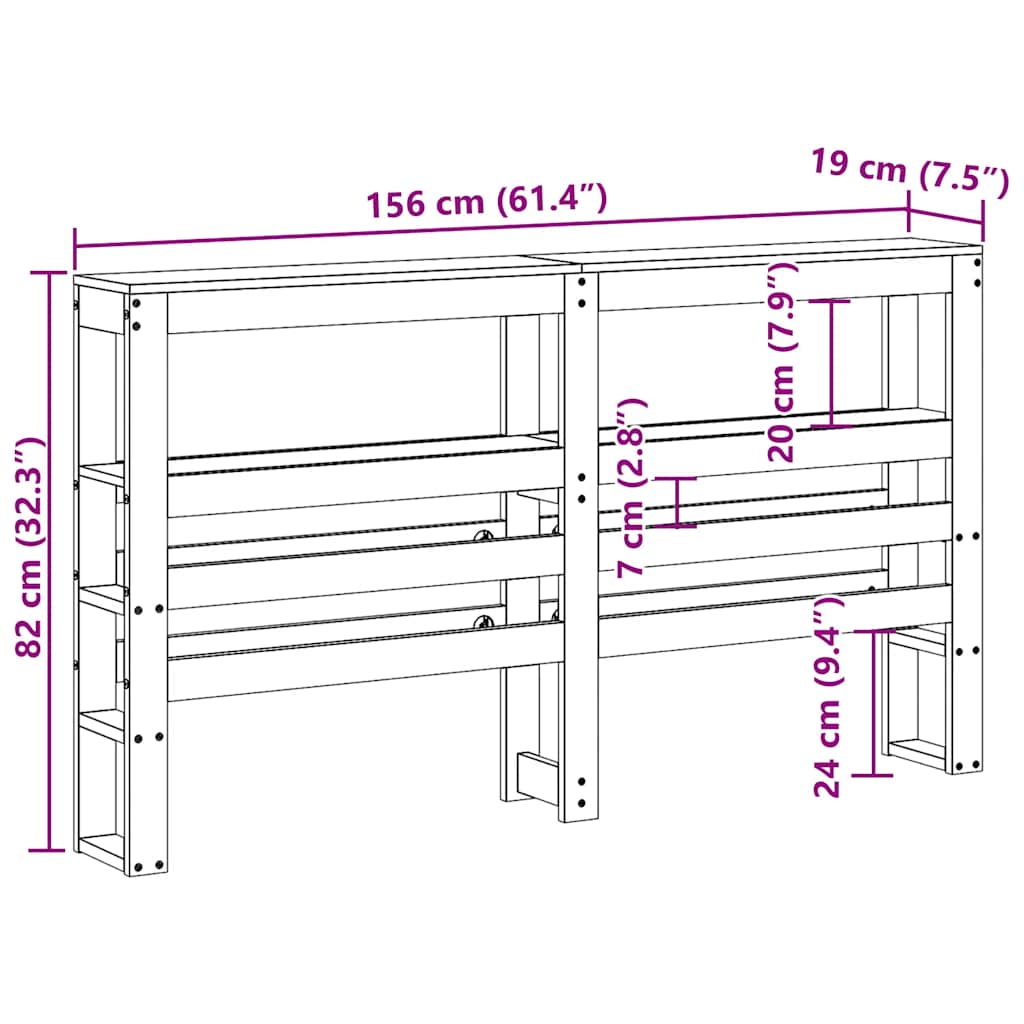 Testiera con Ripiani 150 cm in Legno Massello di Pino | homemem39
