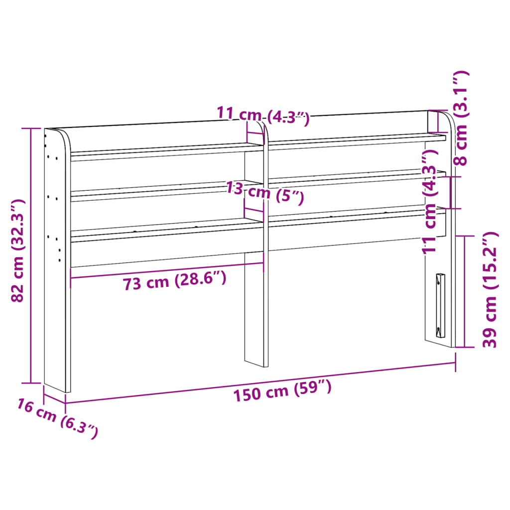 Testiera con Ripiani Marrone Cera 140 cm Legno Massello di Pino | homemem39