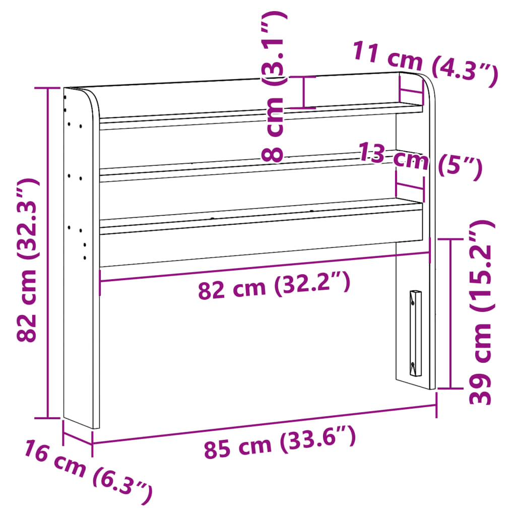 Testiera con Ripiani Marrone Cera 75 cm Legno Massello di Pino | homemem39