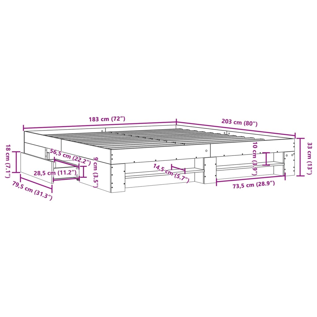 Giroletto senza Materasso Bianco 180x200 cm Legno Multistrato