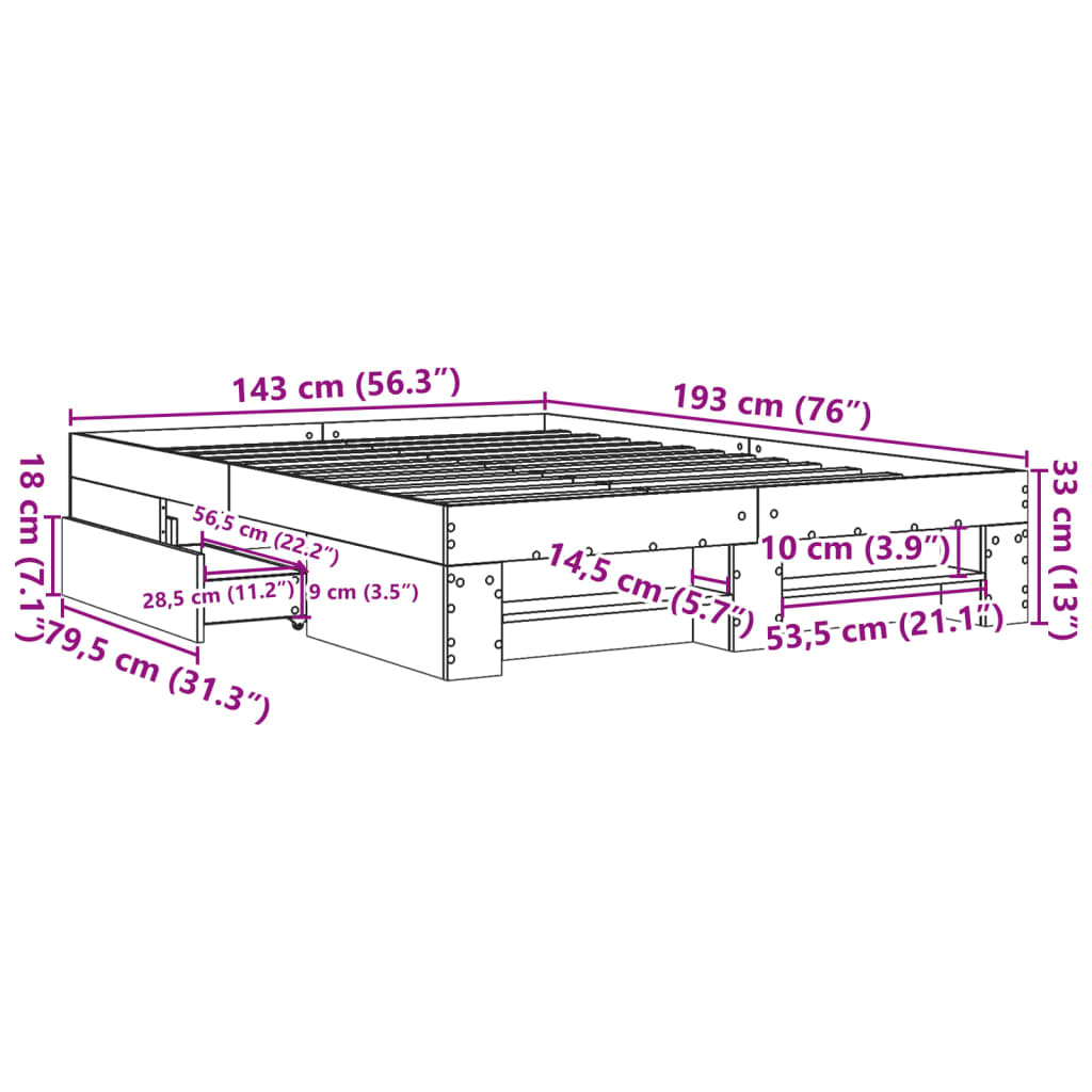 Giroletto senza Materasso Rovere Fumo 140x190 cm in Truciolato | homemem39