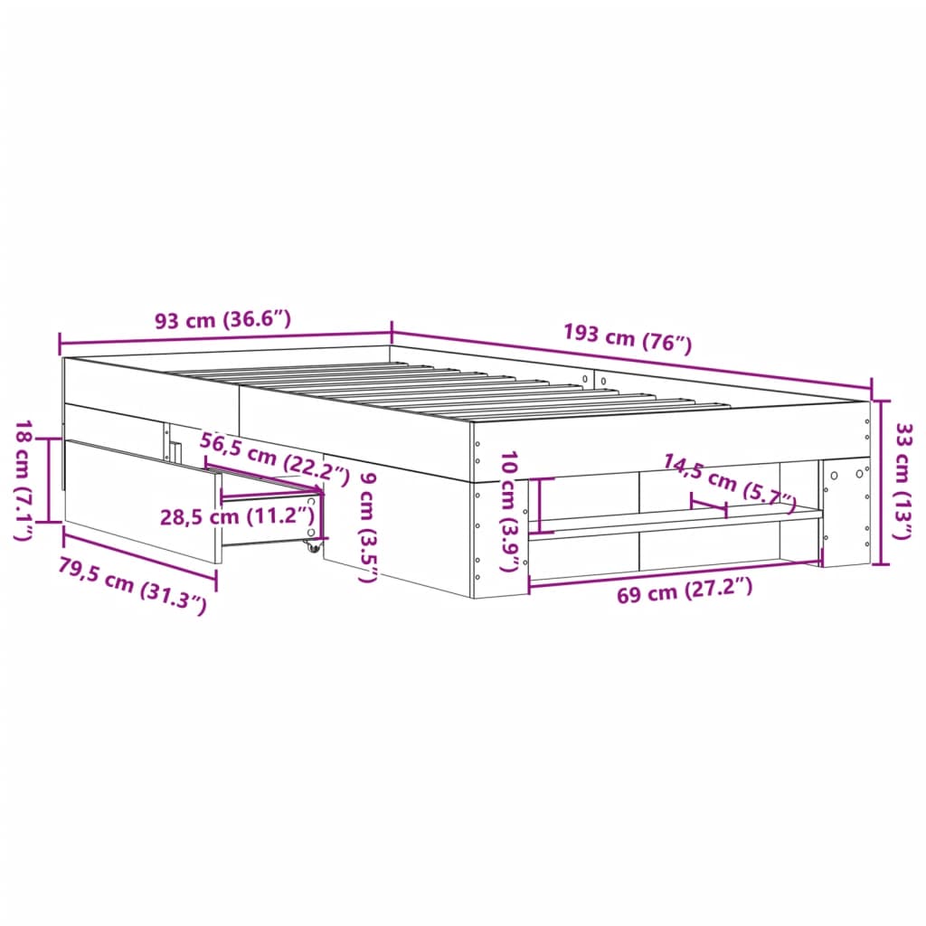 Giroletto Bianco 90x190 cm in Legno Multistrato | homemem39