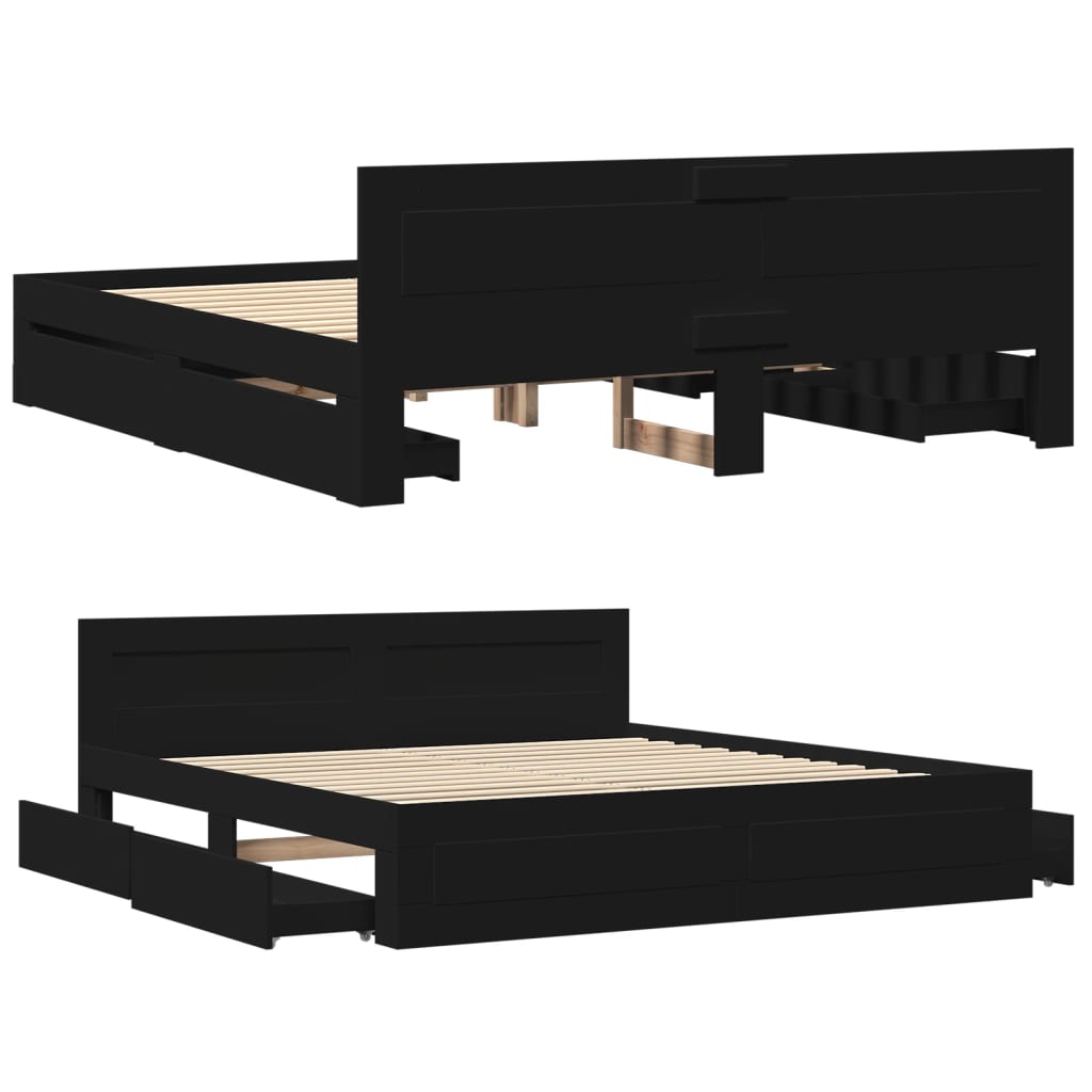 Giroletto con Testiera senza Materasso Nero 200x200 cm