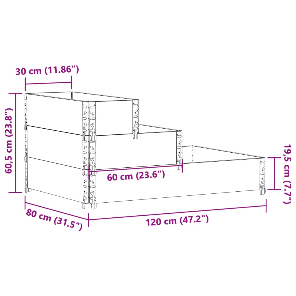 Fioriera Rialzata a 3 Livelli Nera 120x80 cm Legno di Pino | homemem39