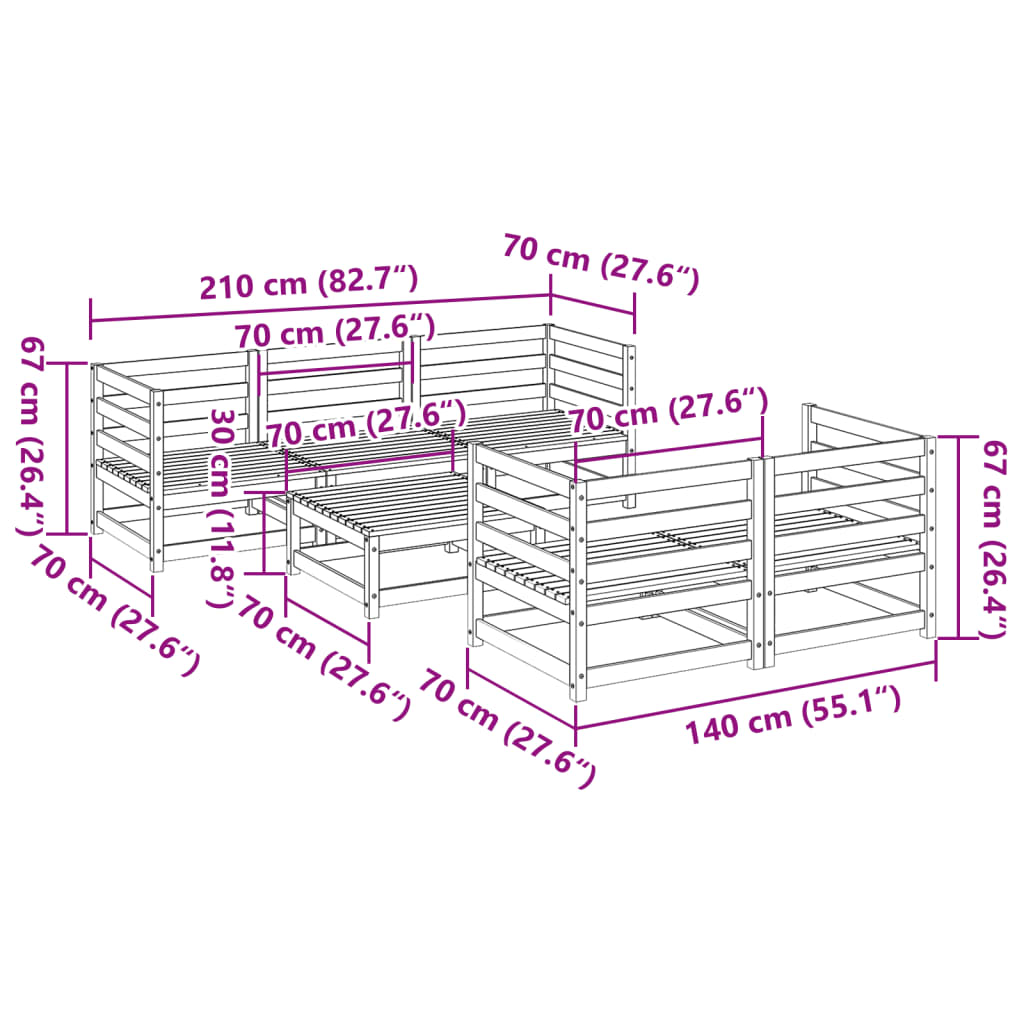 Set Divani da Giardino 6 pz in Legno Massello Abete Douglas | homemem39