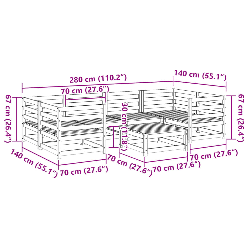 Set Divani da Giardino 7 pz in Legno Massello di Pino