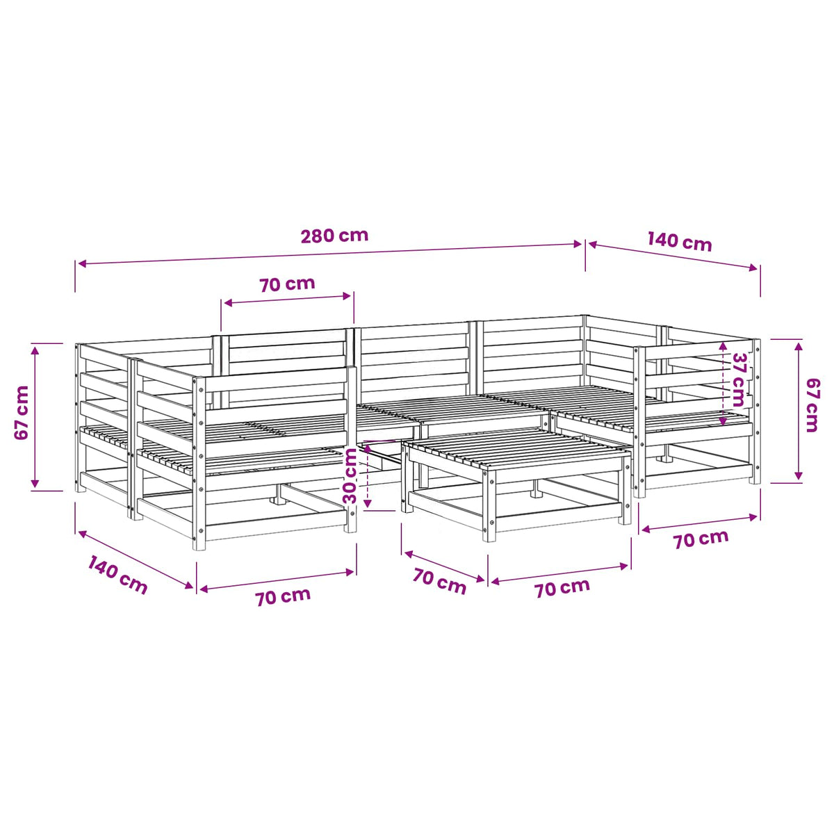 Set Divani da Giardino 7 pz in Legno Impregnato di Pino