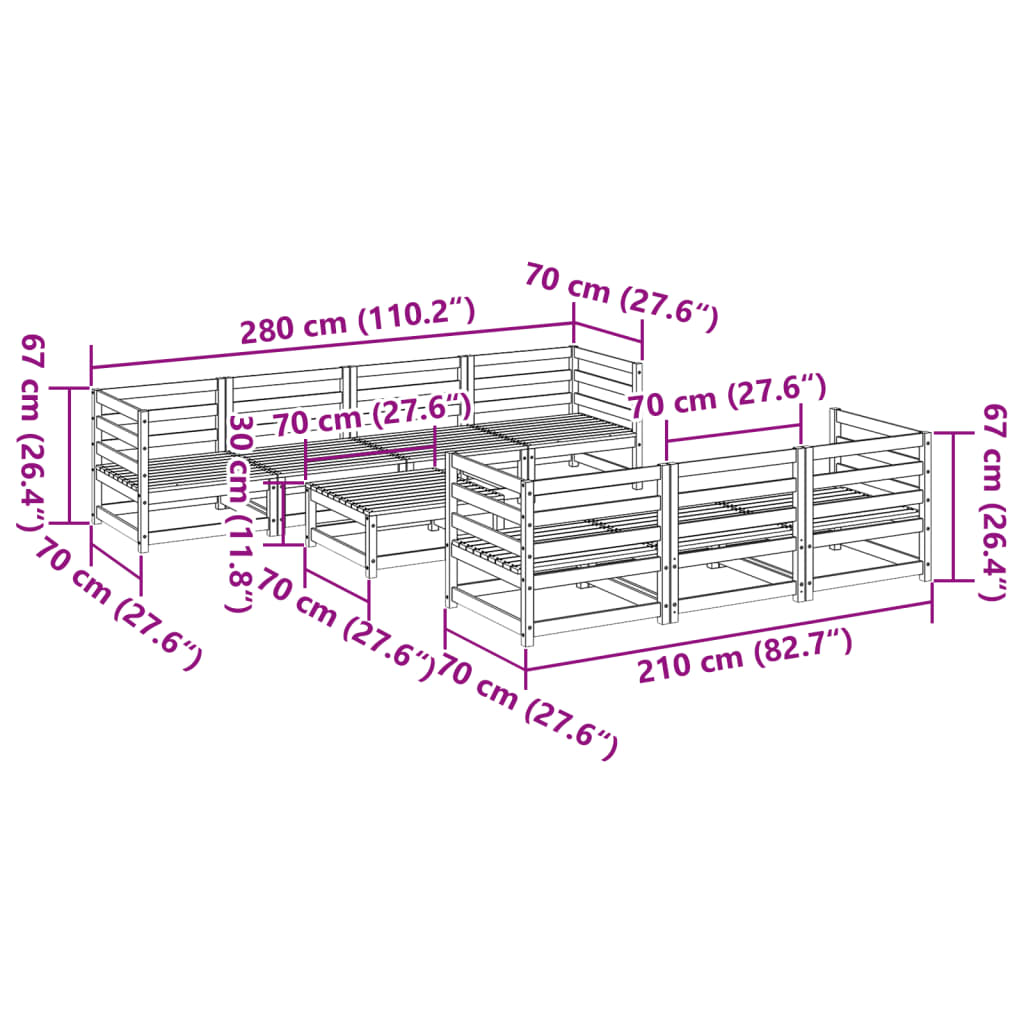 Set Divani da Giardino 8 pz in Legno Massello di Pino | homemem39