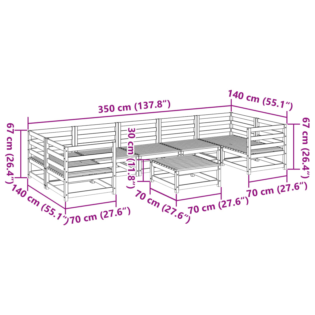 Set Divani da Giardino 8 pz in Legno Massello di Pino | homemem39