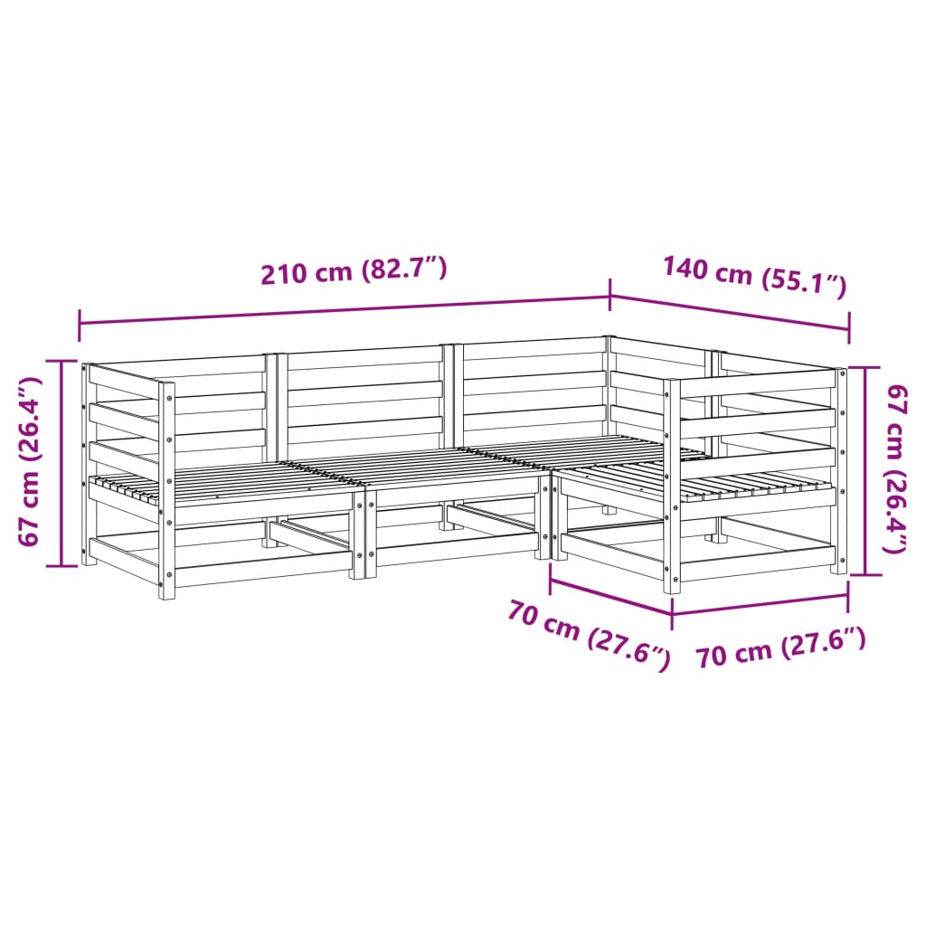 Set Divani da Giardino 4 pz in Legno Impregnato di Pino | homemem39