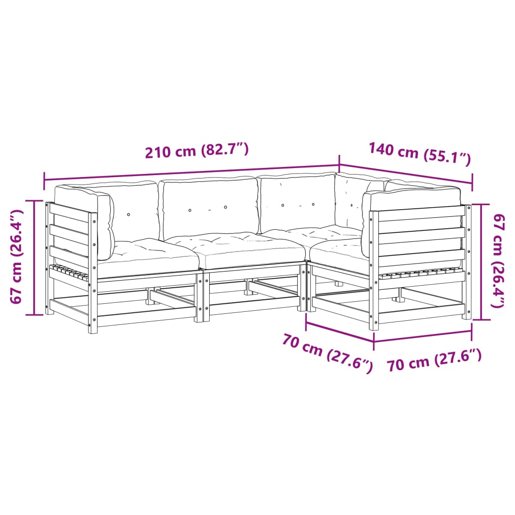 Set Divani Giardino 4pz con Cuscini Marrone Cera Massello Pino | homemem39
