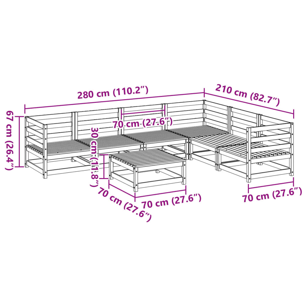 Set Divani da Giardino 7 pz in Legno Impregnato di Pino | homemem39