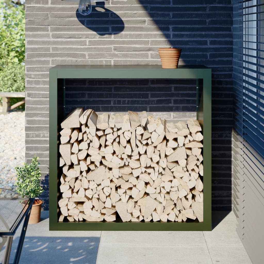 Rastrelliera per Legna da Ardere Verde 100x40x100 cm in Acciaio - homemem39