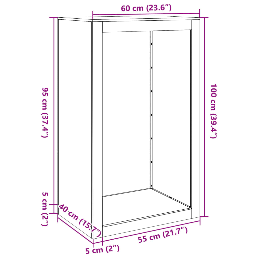 Rastrelliera per Legna da Ardere Nera 60x40x100 cm in Acciaio - homemem39