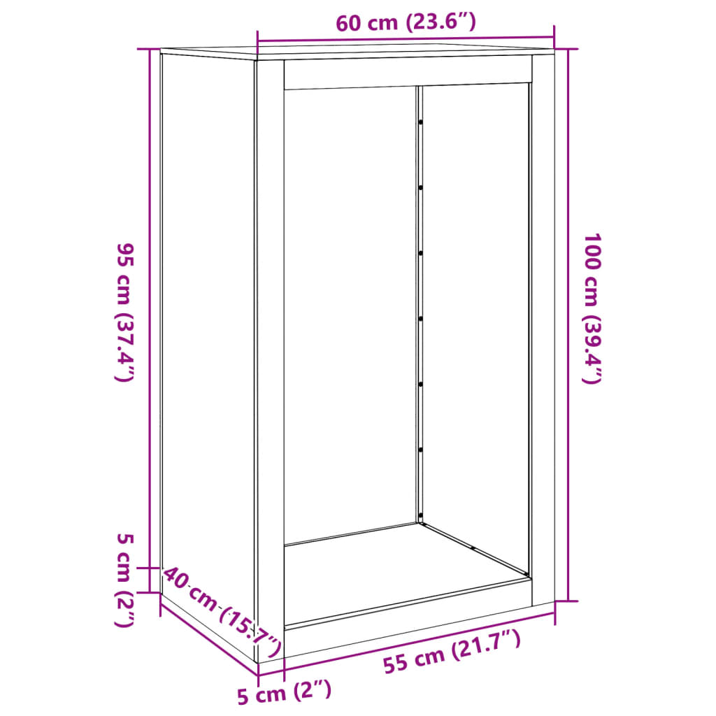 Rack per Legna da Ardere 60x40x100 cm in Acciaio Corten - homemem39