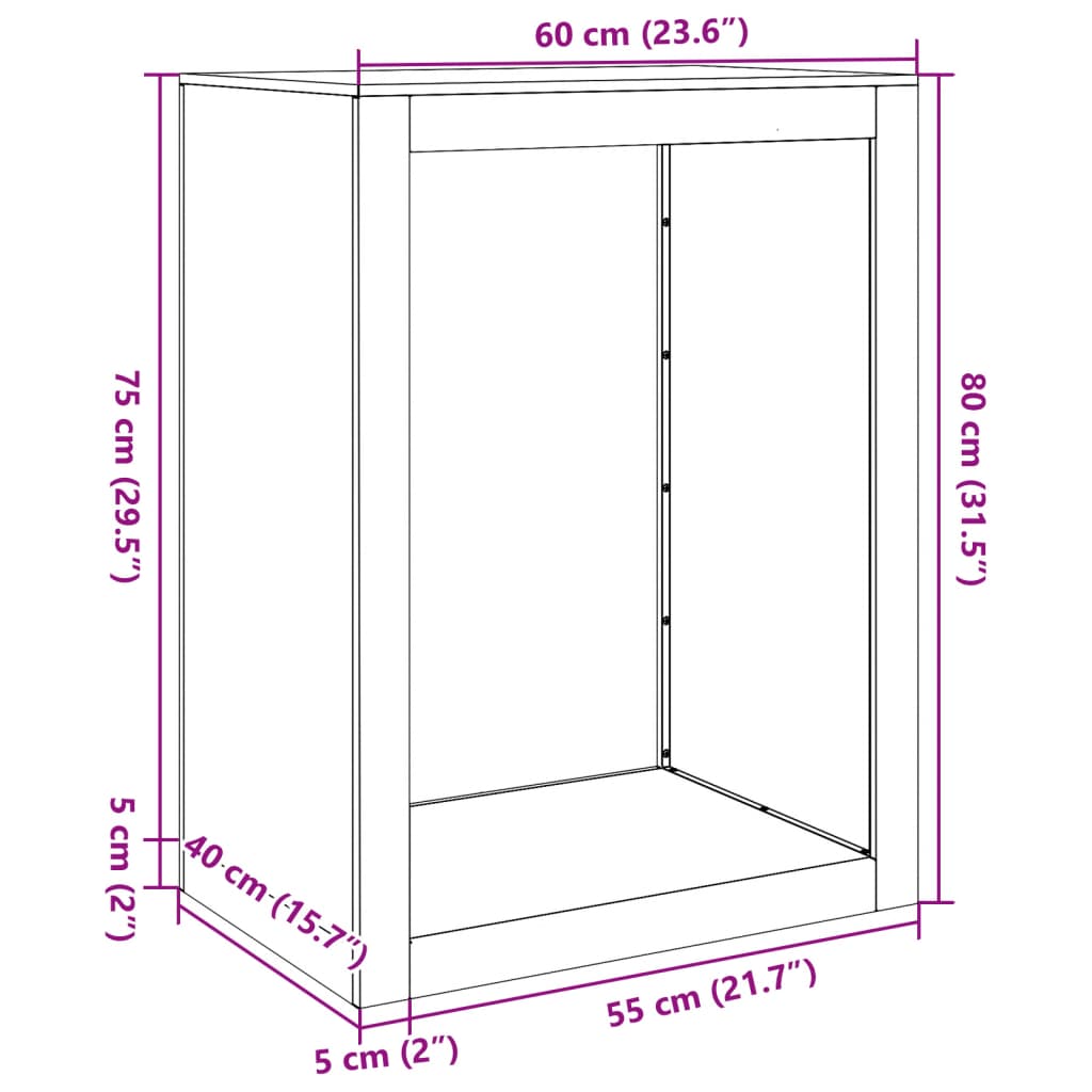 Rastrelliera per Legna da Ardere Bianca 60x40x80 cm in Acciaio - homemem39